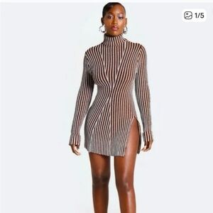 Hanifa Brown and Black Striped Mini Dress